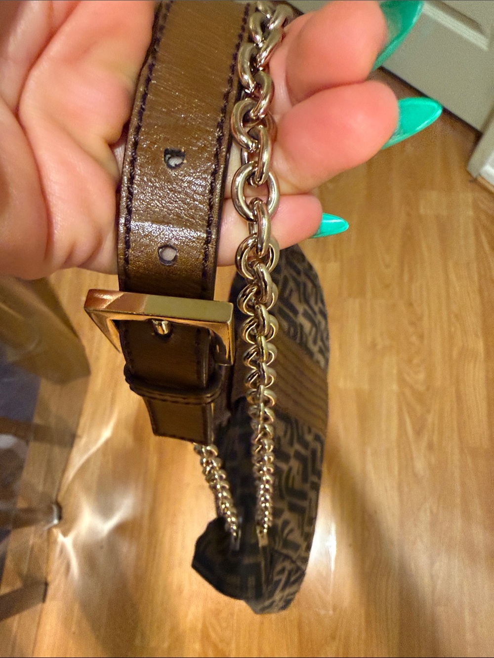 Fendi Brown Zucca FF-Logo Shoulder:Crossbody Bag with Tan Leather Trim - Picture 2 of 13